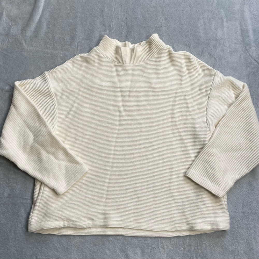 Madewell Sweater Medium Funnelneck Mock Ottoman Rib‎ Knit Boxy Cream Pockets
